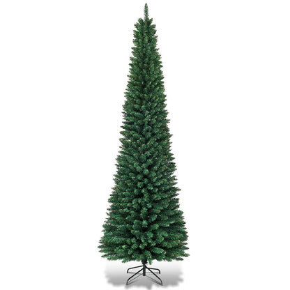 Artificial Pencil Christmas Tree, Premium Hinged Pine Tree with Solid Metal Legs, Perfect for Home, Shops and Holiday Decoration, Green (7FT)