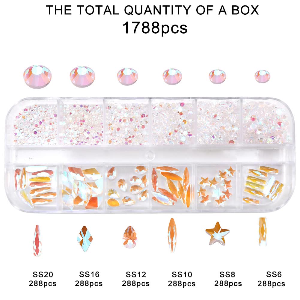 1788 Pcs Aurora Flatback Rhinestones Set for Nail, Art, Crafts, Makeup, Tumblers Glitter Round with Tweezers and Picking Pen GAVIYE