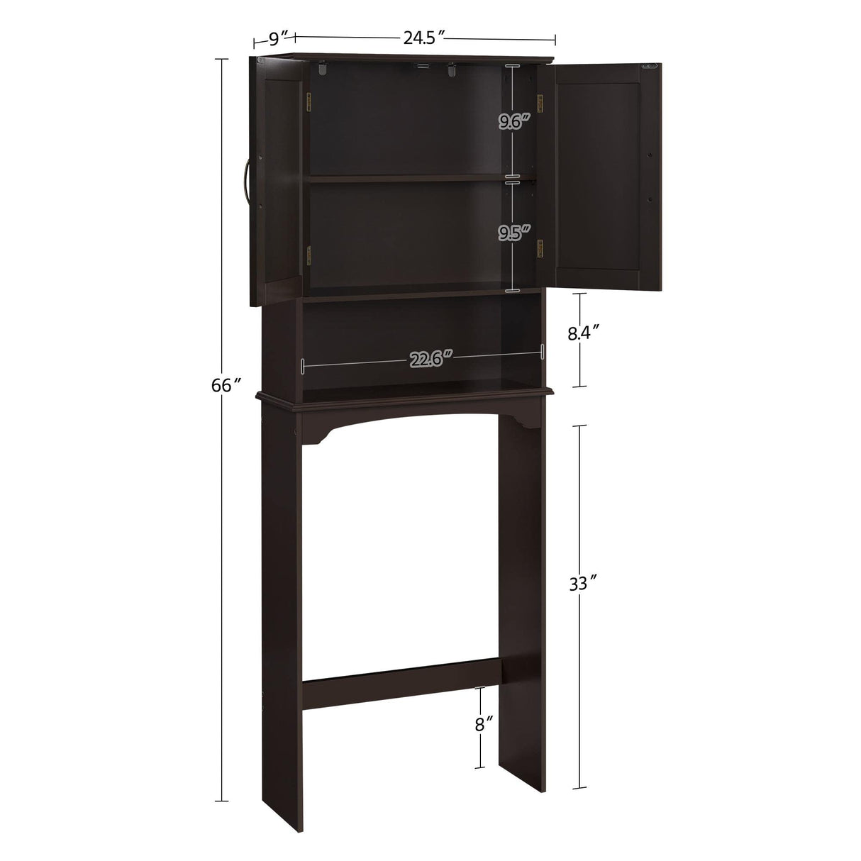 Yaheetech Espresso Over The Toilet Storage Rack with Adjustable Shelves and Doors Yaheetech