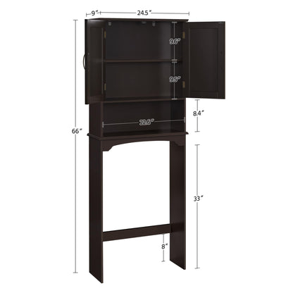 Yaheetech Over The Toilet Storage with 2 Doors & Adjustable Shelf, Free Standing Toilet Rack Wooden Space-saving Collect Cabinet, Bathroom Furniture, 9Dx24.5Wx66H Inches, Espresso