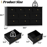 ROMMAK 10 Drawer Double Dresser for Bedroom, 59.1" Wide Dressers & Chests of Drawers with Large Capacity Storage,Black Dresser for Bedroom, Hallway,Black ROMMAK