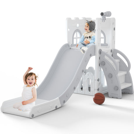 MOCUTEEN 6 in 1 Toddler Slide,Baby Playset for Indoor Outdoor Playground with Basketball Hoop,Storage and Telescope,Climbing Toys for Toddler Playground Playset MOCUTEEN