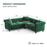 ONBRILL Chesterfield L Shaped Sofa, Velvet Sectional Couches for Living Room, Tufted Corner Couch with Rolled Arms, 3 Throw Pillows, Comfy L Shaped Sectional Sofa for Apartment, Green ONBRILL
