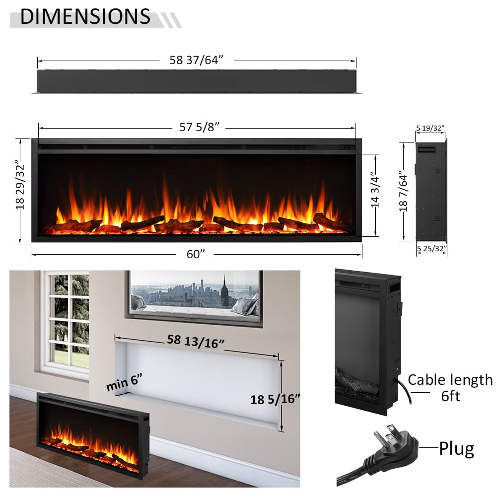 LegendFlame Austin in Wall Recessed & Wall Mounted Electric Fireplace (60") Legend Flame