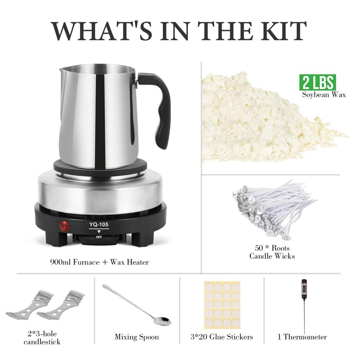 SAEUYVB Candle Making Kit with Wax Melter, Candle Wax for Candle Making - DIY Candle Making Supplies, Including 2lbs Soy Wax Flakes, Melting Pot, Electric Stove,Candle Kit for Adults, Beginnner SAEUYVB