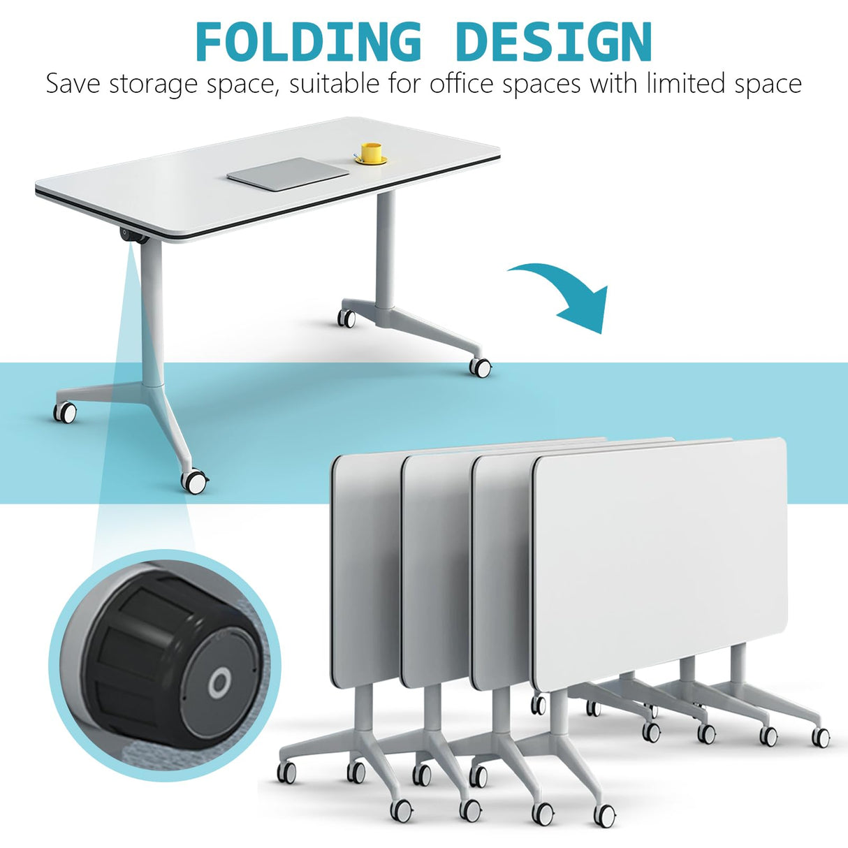 Goakwwuz Conference Room Table 8FT White Meeting Seminar Table Business Style Folding Training Flip Top Table for Office Conference,Metal Frame with Wheels (4, White) Goakwwuz