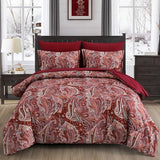 DJY Red Paisley Comforter Set Queen Size, 7 Piece Bed in a Bag Boho Paisley Pattern Comforter Set, Soft Lightweight Microfiber Reversible Bedding Set for All Season (90''x90'') DJY