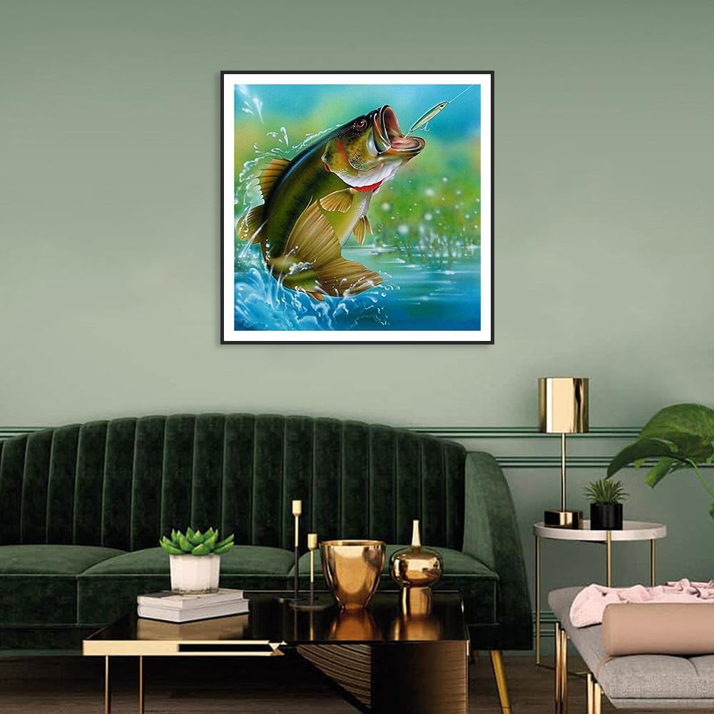 Acudotr Diamond Painting Kits for Adults, 5D DIY Diamond Art Kits for Beginners, Full Drill Diamond Painting Kits for Home Wall Decor, Fishing, 12x12 Inch Acudotr