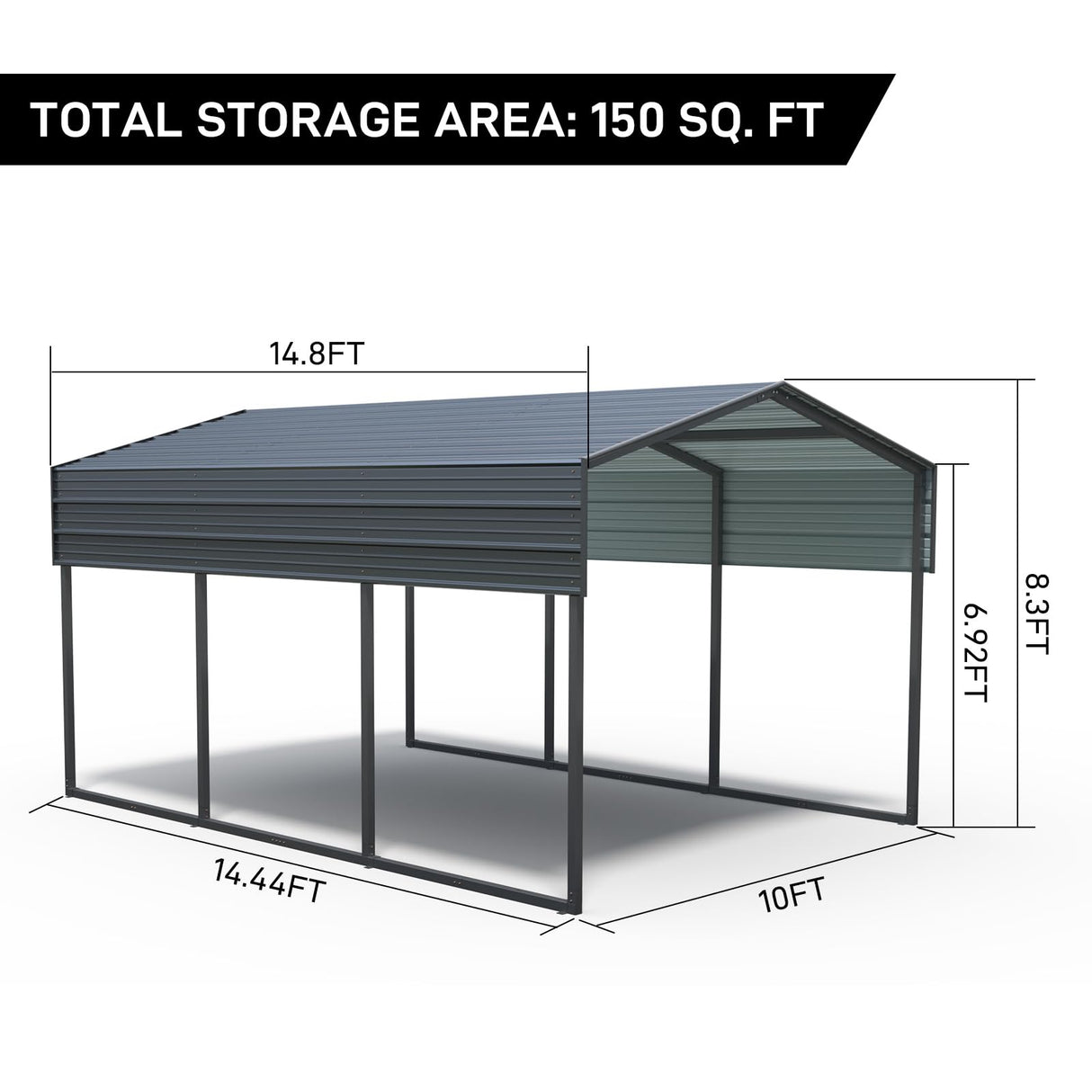 Outvita Heavy Duty Metal Carport, 10x15FT, Gray, Vehicle Protection, Outdoor Gatherings Outvita