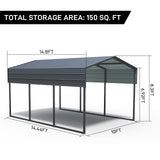 Outvita Heavy Duty Metal Carport, 10x15FT, Gray, Vehicle Protection, Outdoor Gatherings Outvita