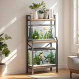 KaKaBB 5-10 Gallon Fish Tank Stand, Upgrade Heavy Duty Aquarium Stand with 3-tier Storage Shelf Fits Turtle Tank, Reptile Tank (BLACK) KaKaBB