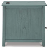 Signature Design by Ashley Treytown Casual Compact Chairside End Table with a Storage Cabinet, Open Cubby Shelf, Pull-Out Tray & USB Charging Ports, Blue Signature Design by Ashley