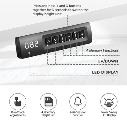 KORGOL Electric Standing Desk 55 x 24 Inches Adjustable Height Sit Stand Up Desk for Home Office Computer Workstation with 2 USB Ports 3 AC Power Outlets Memory Preset and Wheels, White - WoodArtSupply