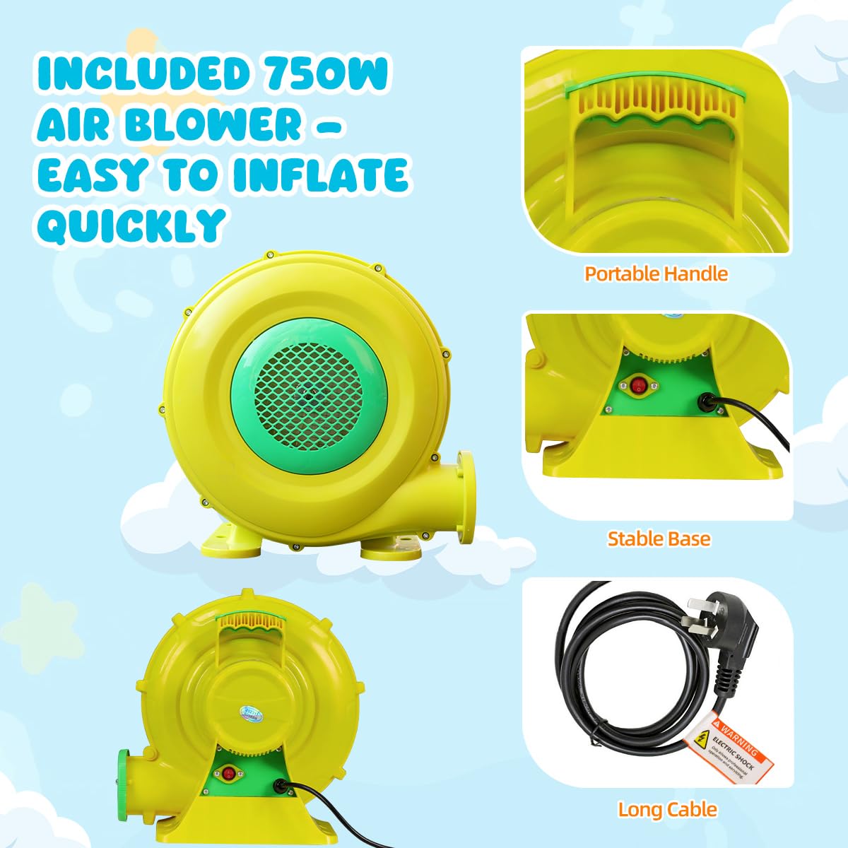 FINCOME Inflatable Bounce House, 10 in 1 Double Water Slide Bounce House with 750W Blower, Climbing Wall, Jumping, Water Gun, Splash Pool, Basketball Hoop for Kids Indoor Outdoor Backyard FINCOME