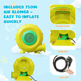 FINCOME Inflatable Bounce House, 10 in 1 Double Water Slide Bounce House with 750W Blower, Climbing Wall, Jumping, Water Gun, Splash Pool, Basketball Hoop for Kids Indoor Outdoor Backyard FINCOME