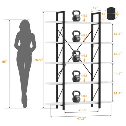 YITAHOME Industrial 5-Tier Bookshelf - Large Freestanding White Storage Unit with Sturdy Metal Frame - WoodArtSupply