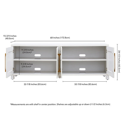 Henn&Hart Rectangular TV Stand for TV's up to 80" in White, TV Stands for the Living Room