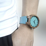 BOBO BIRD Men's Bamboo Wooden Watch with Blue Cowhide Leather Strap Casual Watches for Groomsmen Gift with Box BOBO BIRD