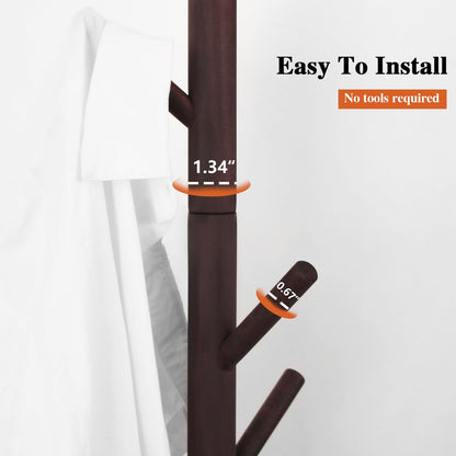 Z&L HOUSE Coat Rack Freestanding, Pure Natural Solid Wooden Coat Tree, 8 Hooks And Adjustable Height Floor Hanger, Used In The Bedroom Living Room Office To Hang Clothes, Hats, Bags - WoodArtSupply