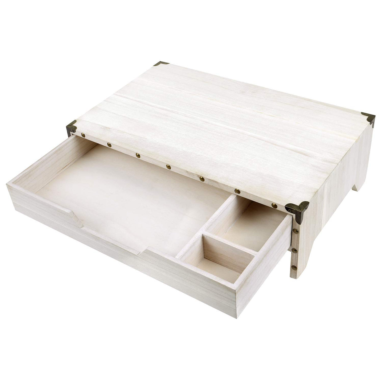 Ikee Design Wooden 2 Tier Monitor Stand with Drawer,Wood Desktop Stands for Laptop ,TV, Computer Riser,Wooden Clutter-Free Desk Stand with Storage Organizer,16 1/2 W x 10 1/4 D x 5 1/8 H in, White Ikee Design