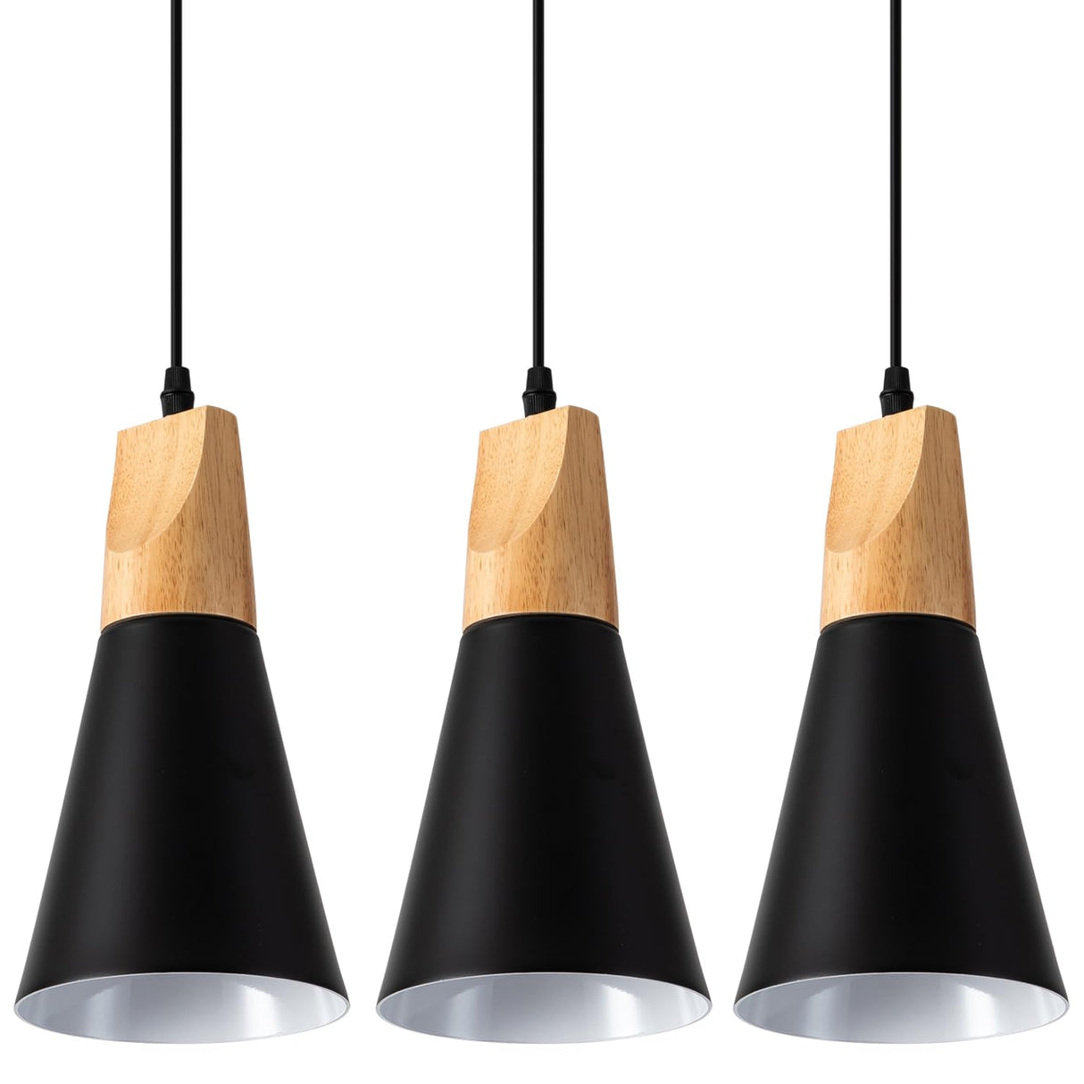 Black Wood Nordic Pendant Light for Kitchen Island, 3-Pack Modern Small Pendant Hanging Lighting for Dining Room, Restaurant, Bar, Light Over Island, Kitchen Sink Nieadu