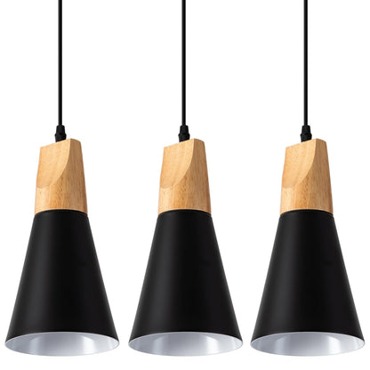 Black Wood Nordic Pendant Light for Kitchen Island, 3-Pack Modern Small Pendant Hanging Lighting for Dining Room, Restaurant, Bar, Light Over Island, Kitchen Sink - WoodArtSupply