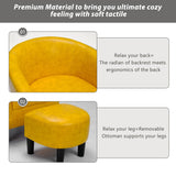 INZOY Modern Accent Chair with Ottoman for Small Space, Club Chair with Ottoman Set, Comfy PU Leather Barrel Reading Chairs for Living Room Bedroom, Round Reading Chair with Foot Rest, Yellow INZOY