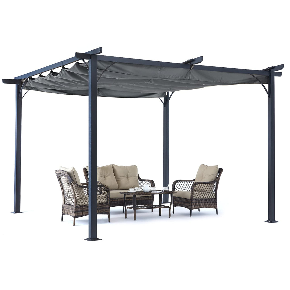 ABCCANOPY Patio Pergola 11x11 - Outdoor Sun Shade Canopy with Retractable Roof for Garden Porch Backyard (Gray) ABCCANOPY