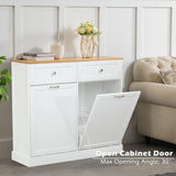 GAZHOME Double Tilt Out Trash Cabinet with Charging Station, Upgrade Wooden Free Standing Trash Cabinet with Outlet,Recycling Cabinet with Hideaway Drawer,20 Gallon Tilt Out Trash Cabinet (White) GAZHOME