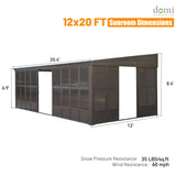 Domi 12'x20' Outdoor Sunroom Kit, Wall Mounted Solarium All Weather with 3 Sliding Double Doors, Aluminum Lean to Gazebo with Galvanized Steel Roof, Detachable PC Screen for Patio, Deck, Backyard domi outdoor living