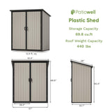 Patiowell 5 x 3 FT Outdoor Storage Shed, Resin Waterproof Cabinet with Adjustable Shelves and Lockable Doors for Patio Furniture, Pool Accessories and Tools, Beige Patiowell