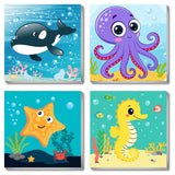 Canrichshop 4 Pack Framed Paint by Numbers Kit for Kids 8-12,Easy Kids Paint by Number Beginner,Cute Sea Animals Painting Kits for Ages 4-6,DIY Acrylic Oil Painting Kid for Wall Decor 8X8in Canrichshop
