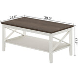 ChooChoo Farmhouse Coffee Table, Wooden Coffee Table with Thicker Legs, White Coffee Table with Storage for Living Room ChooChoo