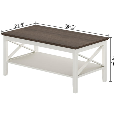 ChooChoo Farmhouse Coffee Table, Wooden Coffee Table with Thicker Legs, White Coffee Table with Storage for Living Room ChooChoo