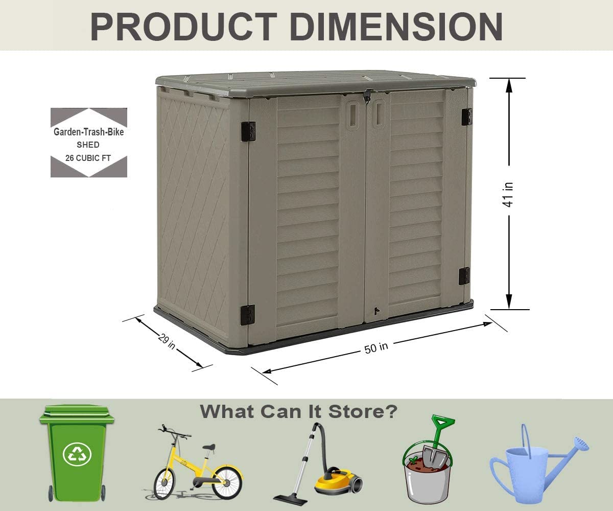 HOMSPARK Storage Shed Weather Resistance, Multi-Purpose Outdoor Storage Cabinet for Backyards and Patios, Horizontal Storage Shed for Lawnmower, Patio Accessories (COFFEE, Large - 26 cu.ft) HOMSPARK