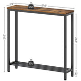 YATINEY Narrow Console Table, 2-Tier Small Sofa Table, 29.5" Thin Entryway Table, Behind Couch Table with Shelves, Industrial Hallway Table, for Living Room, Foyer, Rustic Brown and Black CT03BR YATINEY