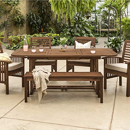 Walker Edison Maui Modern 6 Piece Solid Acacia Wood Slatted Outdoor Dining Set, Set of 6, Dark Brown Walker Edison
