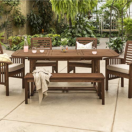 Walker Edison Maui Modern 6 Piece Solid Acacia Wood Slatted Outdoor Dining Set, Set of 6, Dark Brown - WoodArtSupply