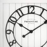 Presentime & Co 21" Farmhouse Square Shiplap Barn Door Wood Clock - White, Arabic Numeral. Home Decoration/Wall Decoration/Farmhouse Décor for Living Room, Dining Room, and Entryway. Presentime