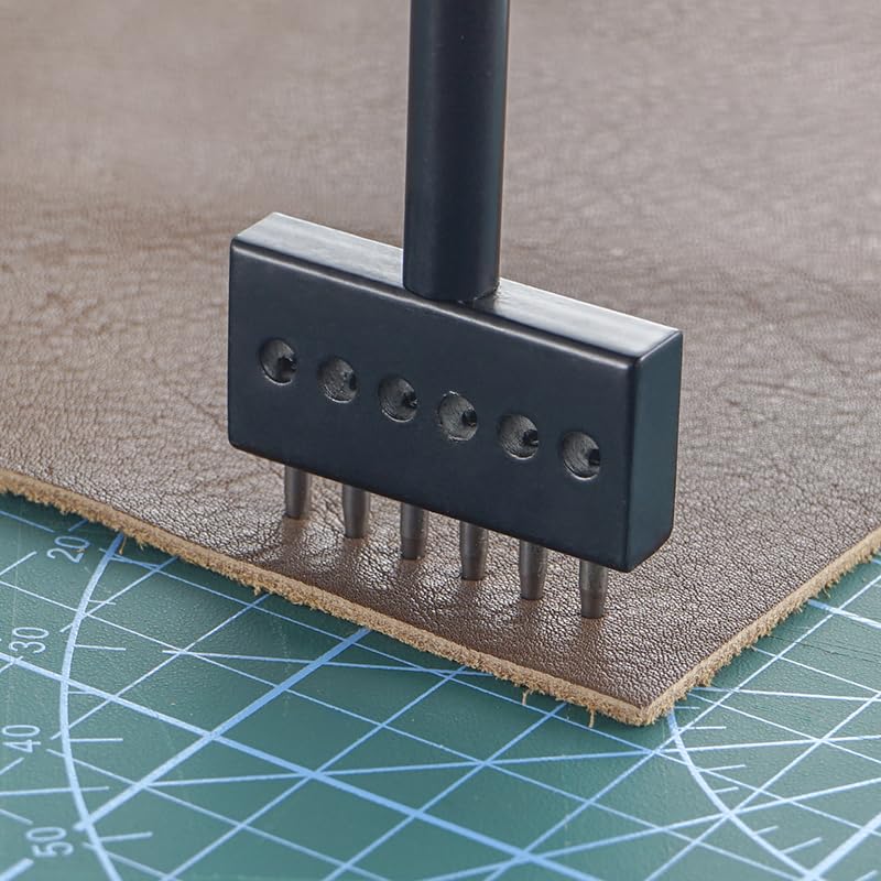 Leather Round Hole Punching Tool 3pcs Prong Punch Tool Set with 2/4/6 Prong Options for Precise Round Hole Punching DIY Leather Craft（6mm） RONGXINGSHENG