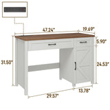 Farmhouse 47" Executive Desk, Computer Desk with Drawers and Storage Cabinet, Workstation Computer Desk for Home Office and Study.(Unique White) Vabches