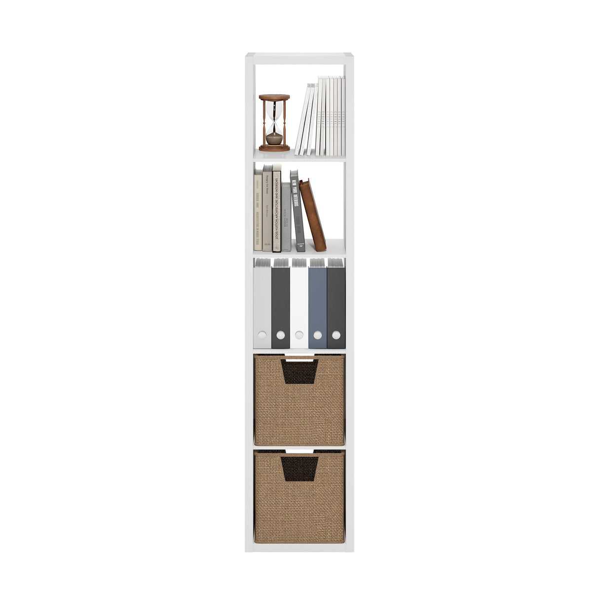 Furinno Cubicle Book Shelf, Vertical 5-Cube Bookshelf, Extra Thick Frame Horizontally & Vertically Reversible Bookcase with Open Back, 14.6" x 16" x 72", for Living Room, Bedroom, Home Office, White Furinno