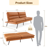 Hcore Convertible Armless Futon Sofa Bed,Faux Leather Futon Couch,Memory Foam Modern Loveseat Couch,Sleeper Sofa Bed Small Splitback for Small Spaces,Living Room,Office,RV,Apartment,Brown Hcore