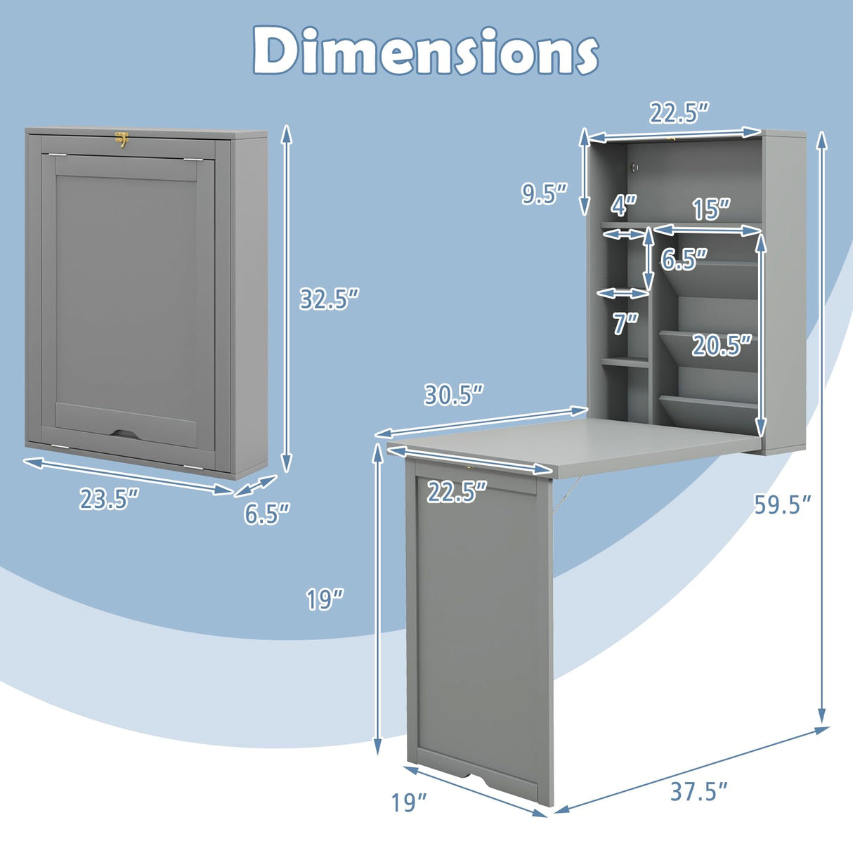 Tangkula Wall Mounted Desk, Fold Out Convertible Floating Desk, Multi-Function Murphy Desk for Home Office, Space Saving Computer Desk Hanging Table with Storage Area Tangkula