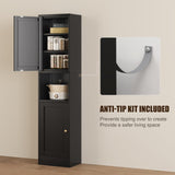 Bevivog Tall Bathroom Storage Cabinet,Narrow Metal Cabinet with Open Compartment,Freestanding Floor Cabinets Adjustable Shelves for Small Spaces, Slim Kitchen Pantry,Living Room,Black Bevivog
