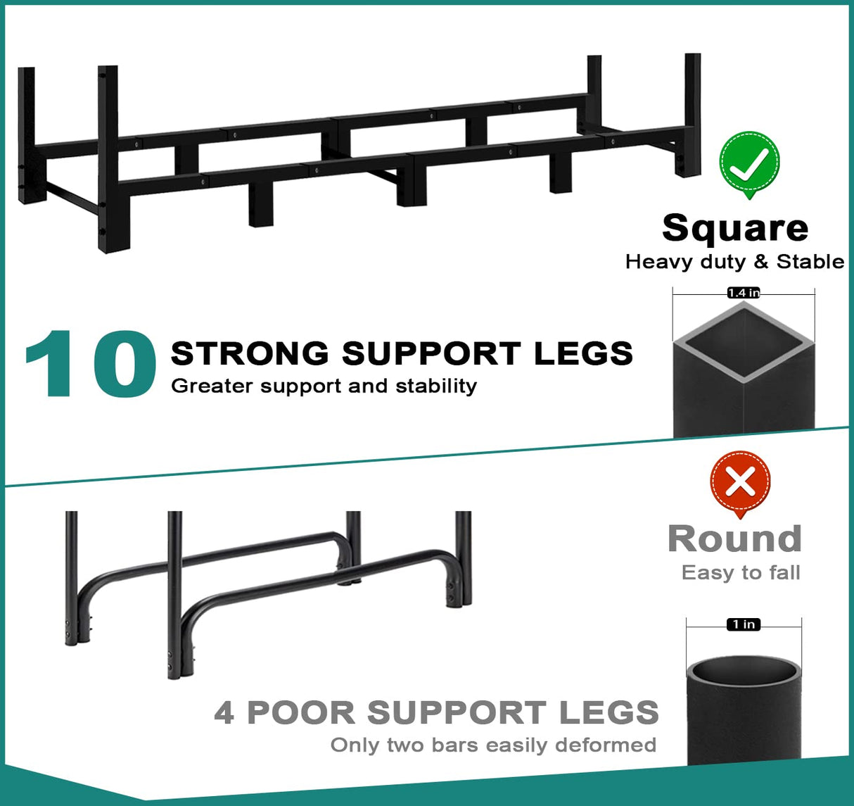 Fandature 8Ft Firewood Rack Adjustable Fireplace Wood Holder For Outdoor Indoor Storage Log-Heavy Duty Fire Log Lumber Stand Stacker, Black Fandature