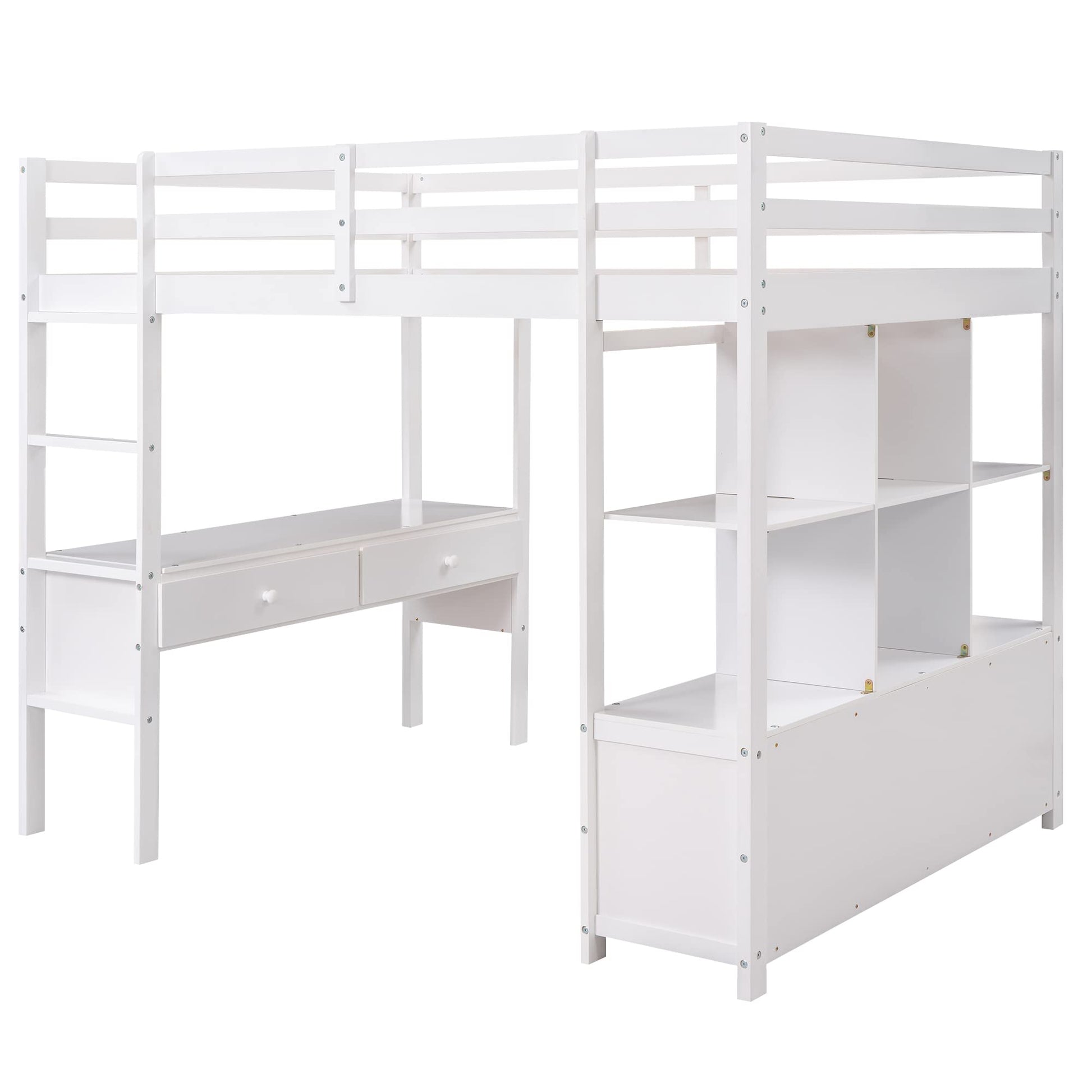 Modern White Full Loft Bed with Desk & Storage by Harper & Bright Designs - WoodArtSupply