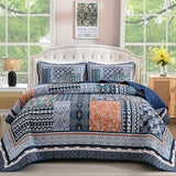 WONGS BEDDING Navy Blue Quilt Set King Size,Bohemian Patchwork Bedspread Coverlet Set, Reversible Farmhouse Floral Pattern Bedspreads Bedding Set for All Seasons (104"x90") WONGS BEDDING