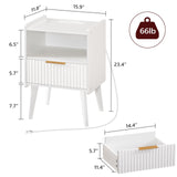 MAHANCRIS End Table Living Room Fluted Night Stand, 15.9" Modern Side Table with Charging Station，Bedside Table with Drawer for Small Spaces, Bedroom, White ETWT61E01 MAHANCRIS