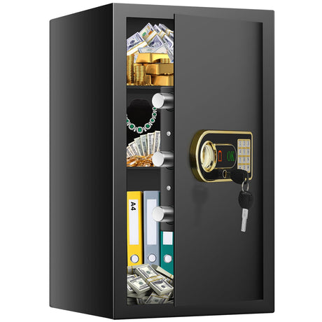 4.0 Cu ft Large Safes for Home Use Fire and Water Proof, Digital Security Fireproof Safe with Combination and Key, 2 Removable Shelves, Anti-Theft Home Safe Box for Document Money Valuables Pisleto